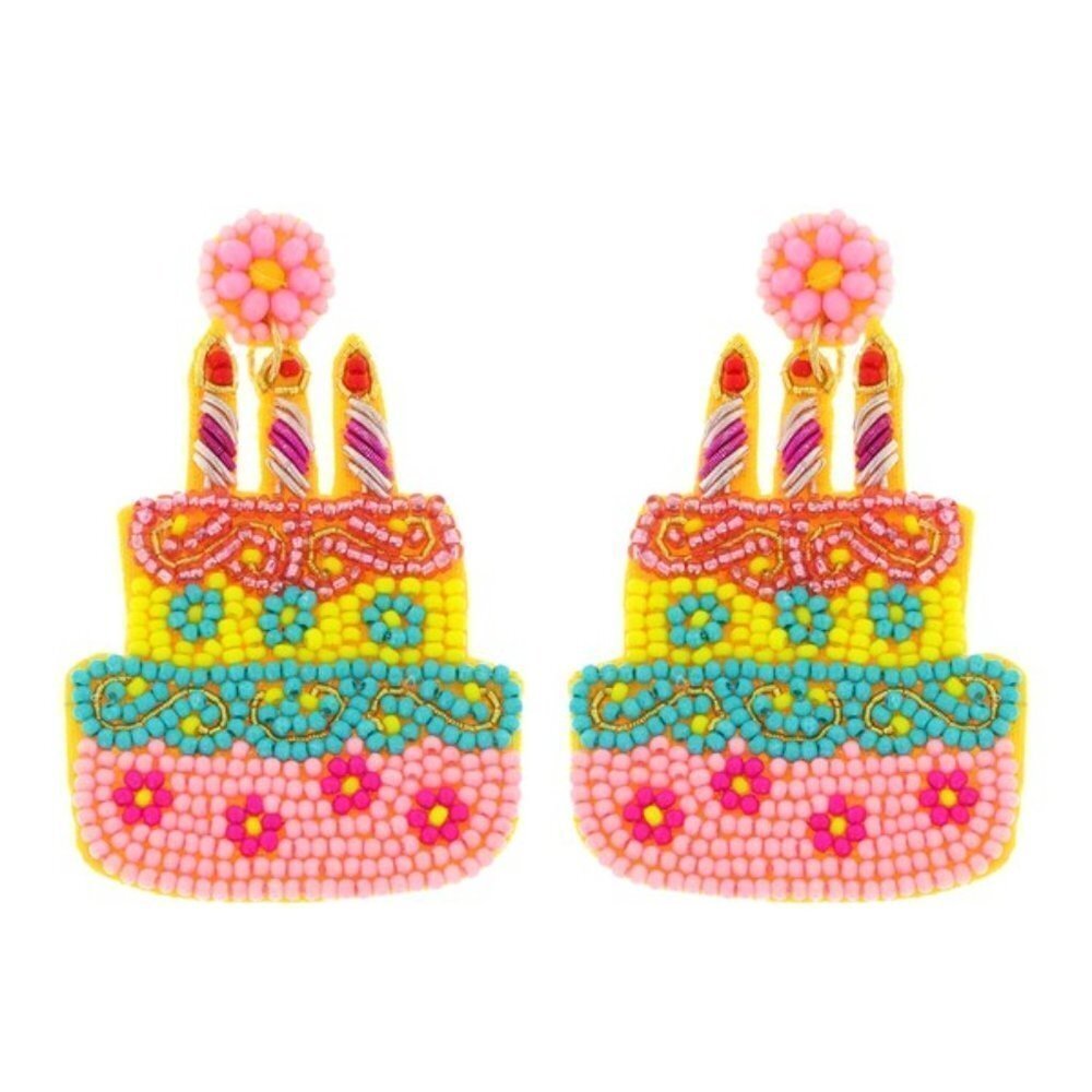 BIRTHDAY Cake Beaded Statement Earrings - Picture 2 of 3